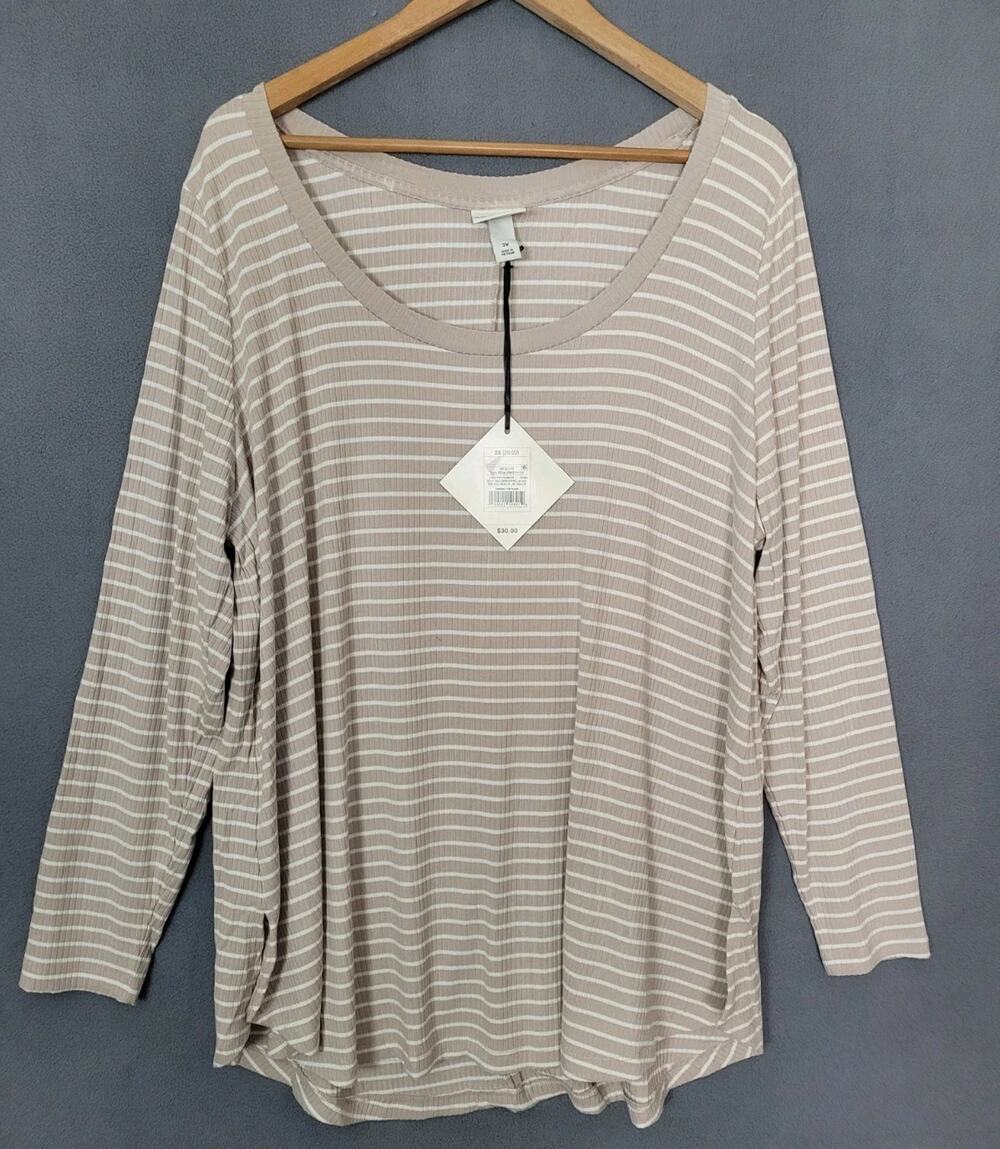 Ava & Viv Women's Tan And Cream Striped Scoop Neck Tunic Top Size 2X